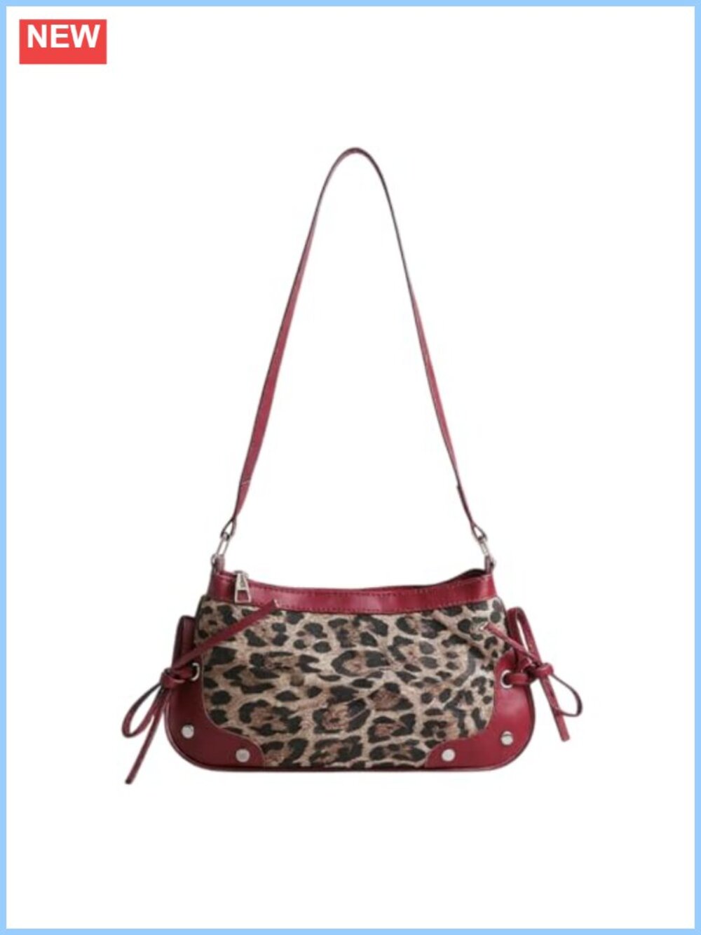 Leopard Print Clutch Purse Vegan Leather Chain Strap Y2K Shoulder Handbag